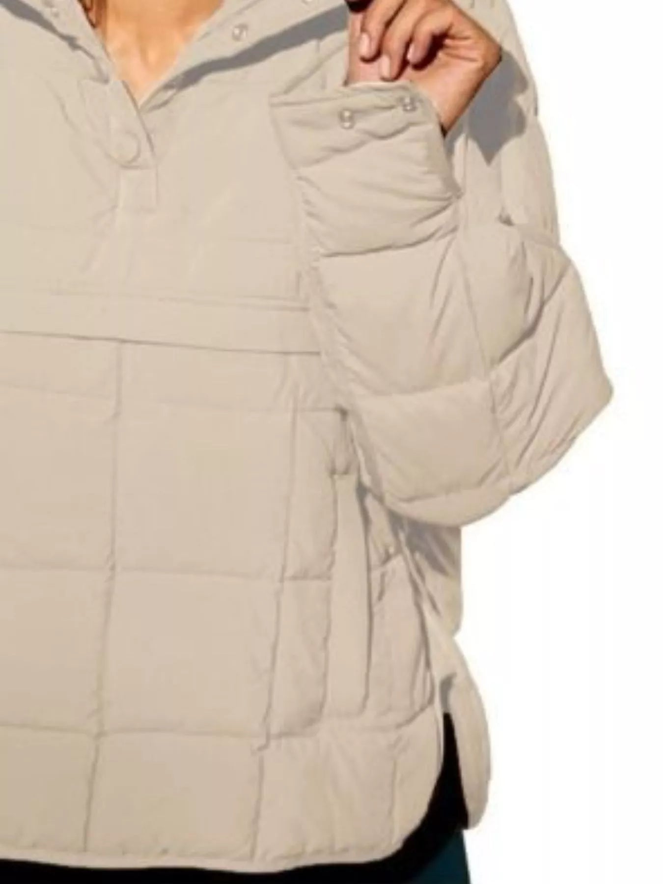 Full Size Quarter Snap Hooded Puffer Top Plus Size