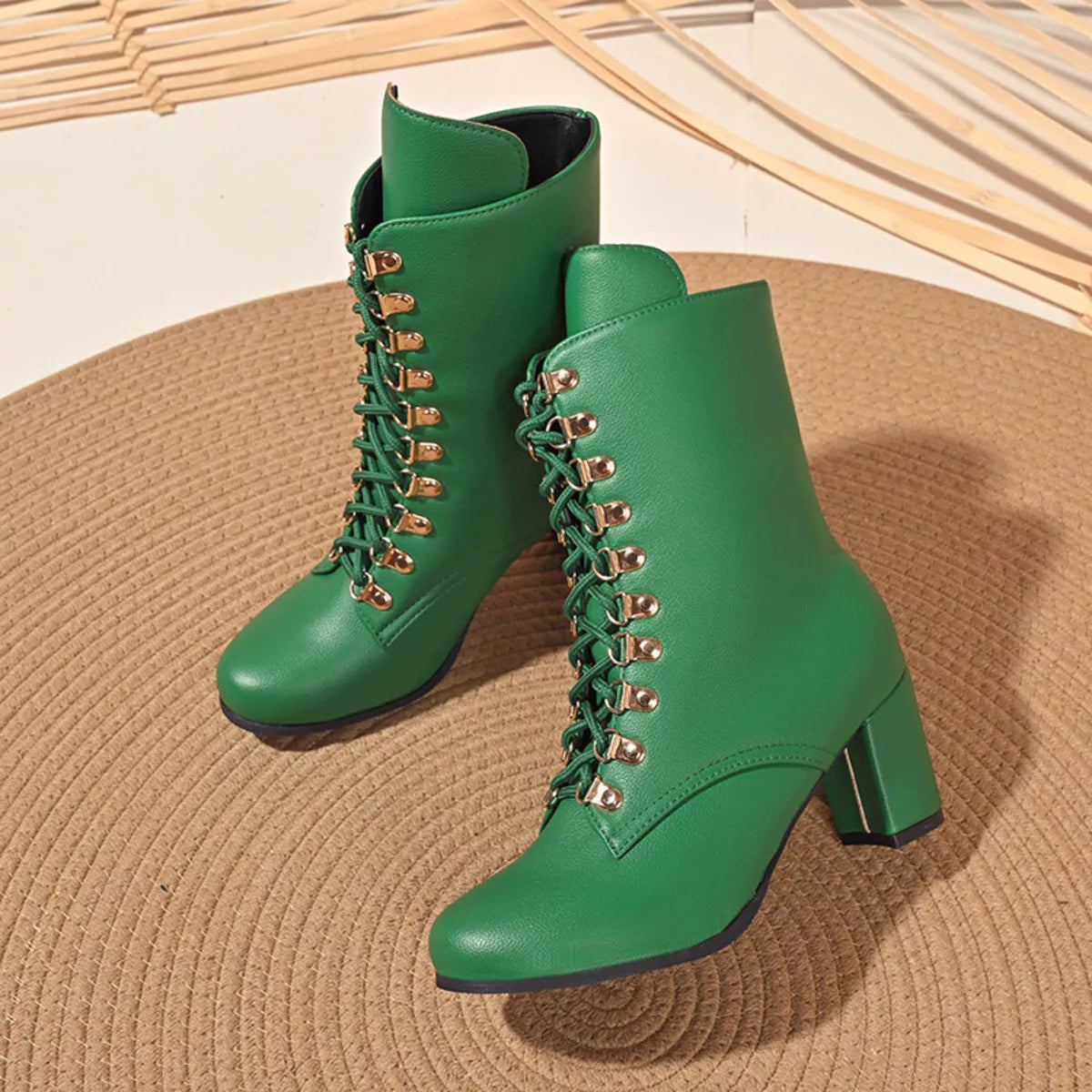 Lace-Up Boots with Block Heel
