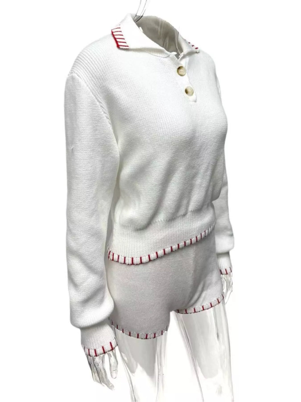 Casual Knit Long Sleeve Top and Shorts Sweater Set