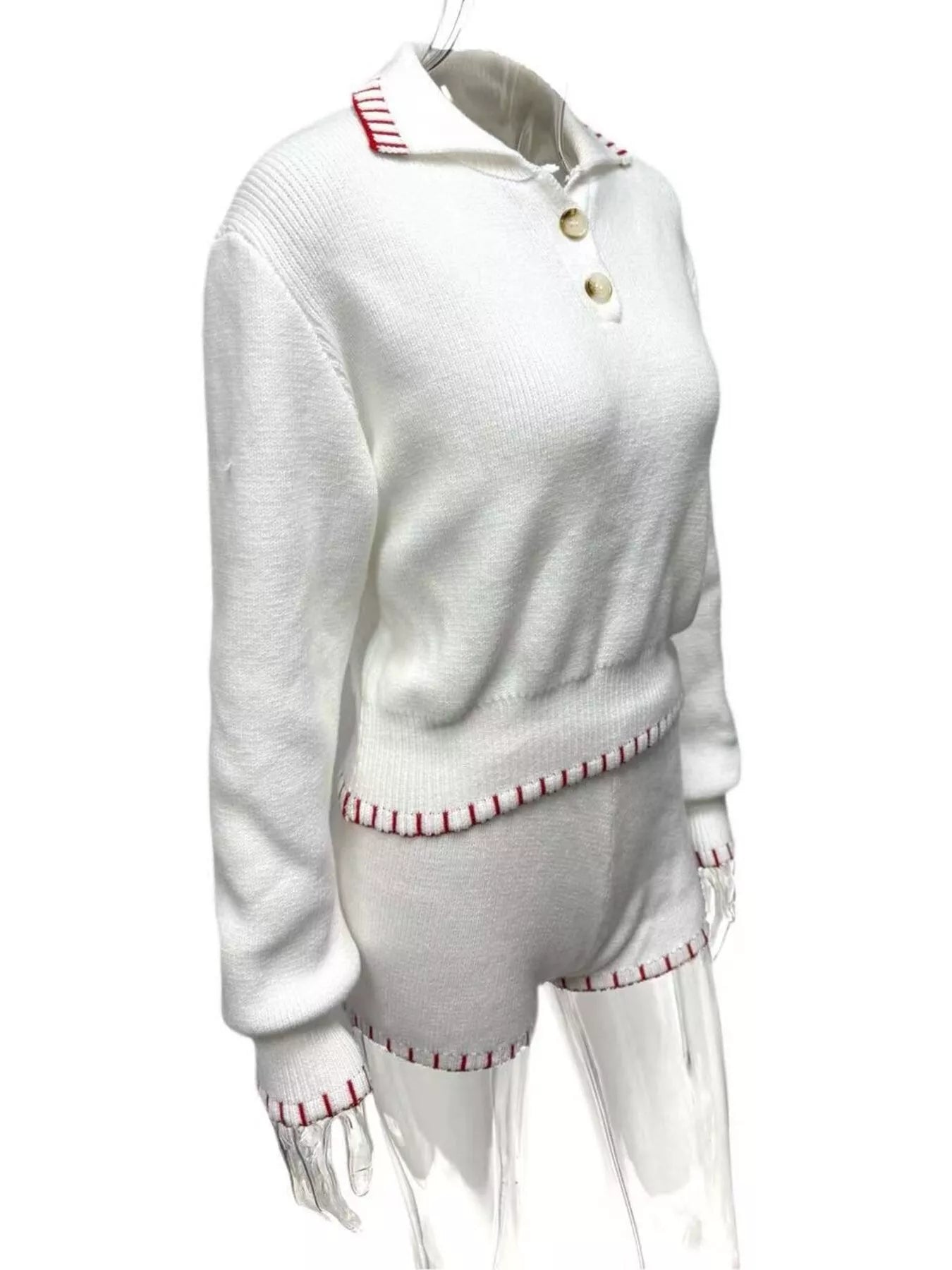Casual Knit Long Sleeve Top and Shorts Sweater Set
