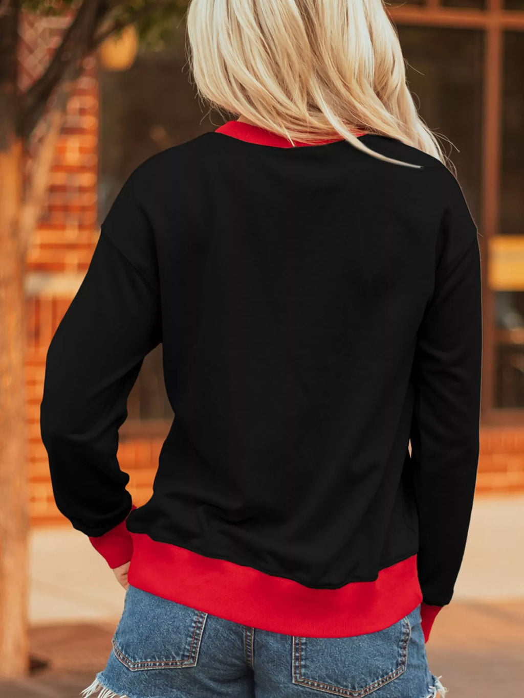 GAME DAY Letter Graphic Varsity Striped Detail Baggy Sweatshirt
