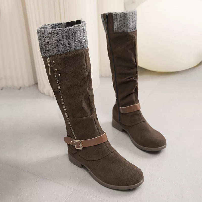 Knee High Slouch Boots with Knit Cuff