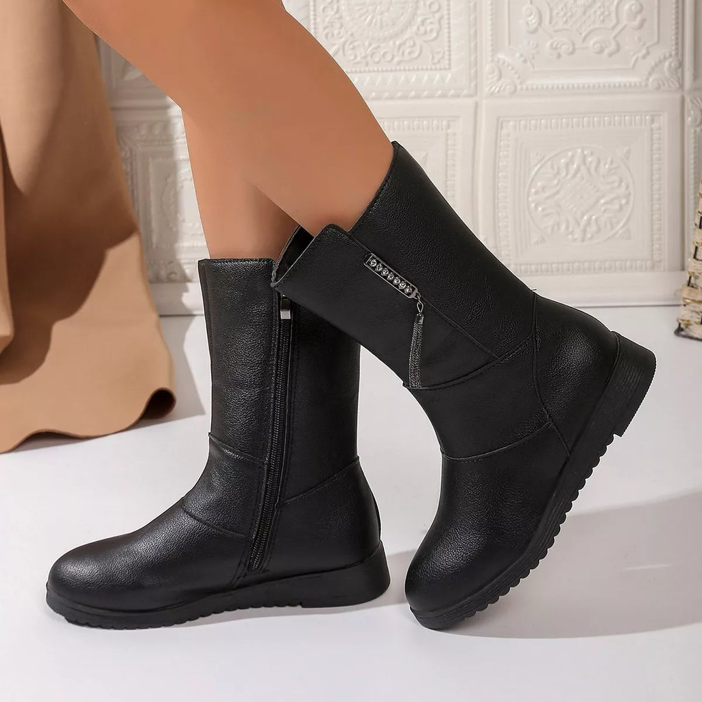 Round Toe Side Zip Boots