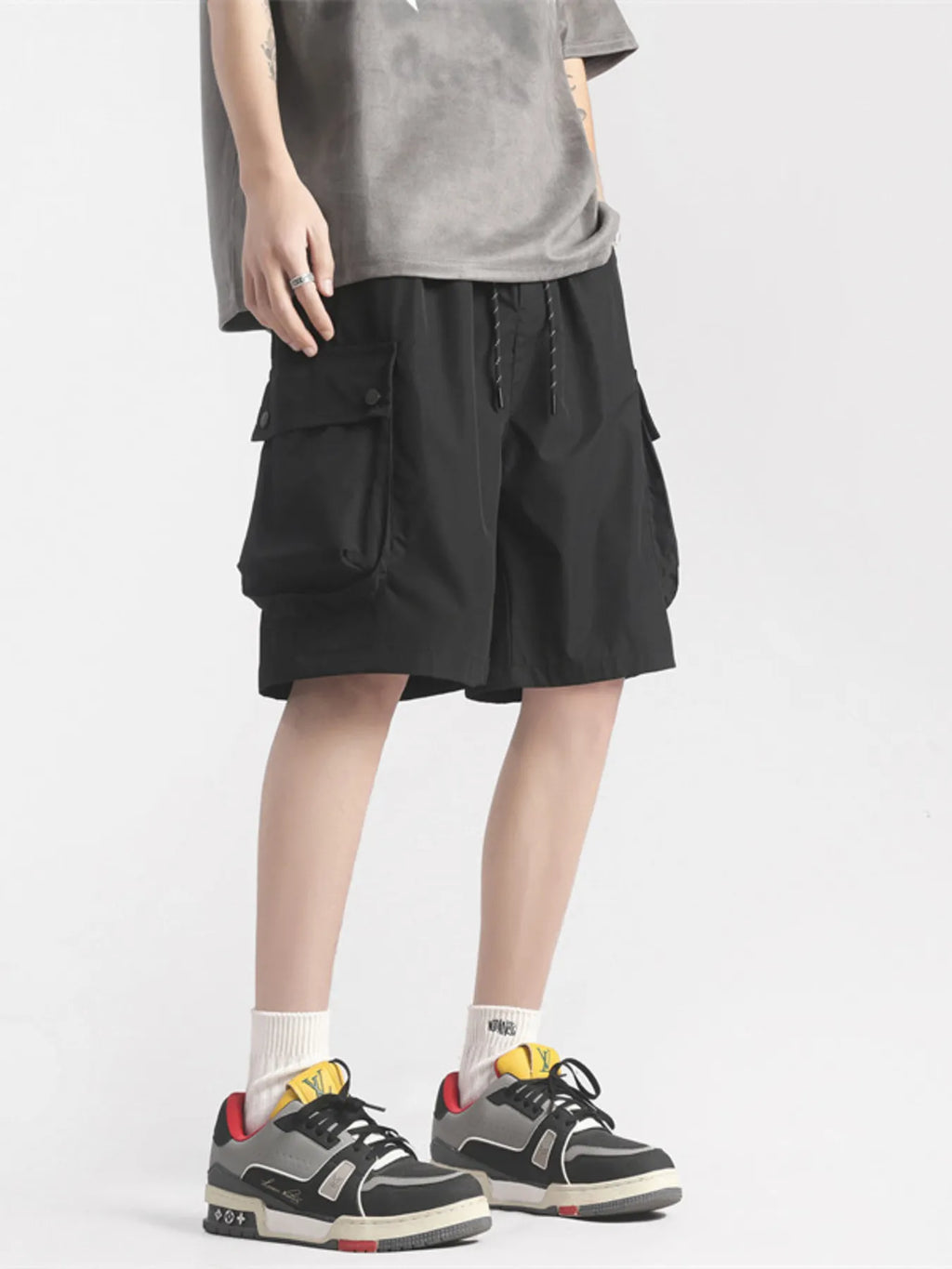 Men's Plus Size Casual Cargo Shorts with Drawstring
