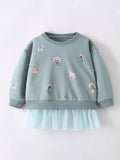 Children's Cute Cartoon Print Sweatshirt with Tulle Hem