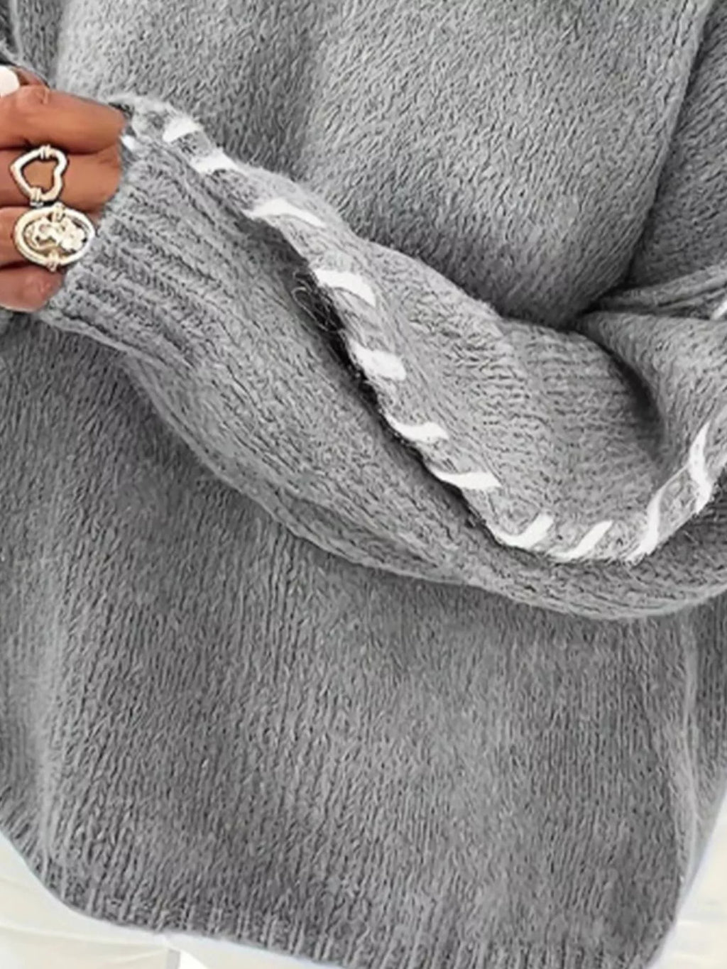 Contrast Stitching Dropped Shoulder Sweater