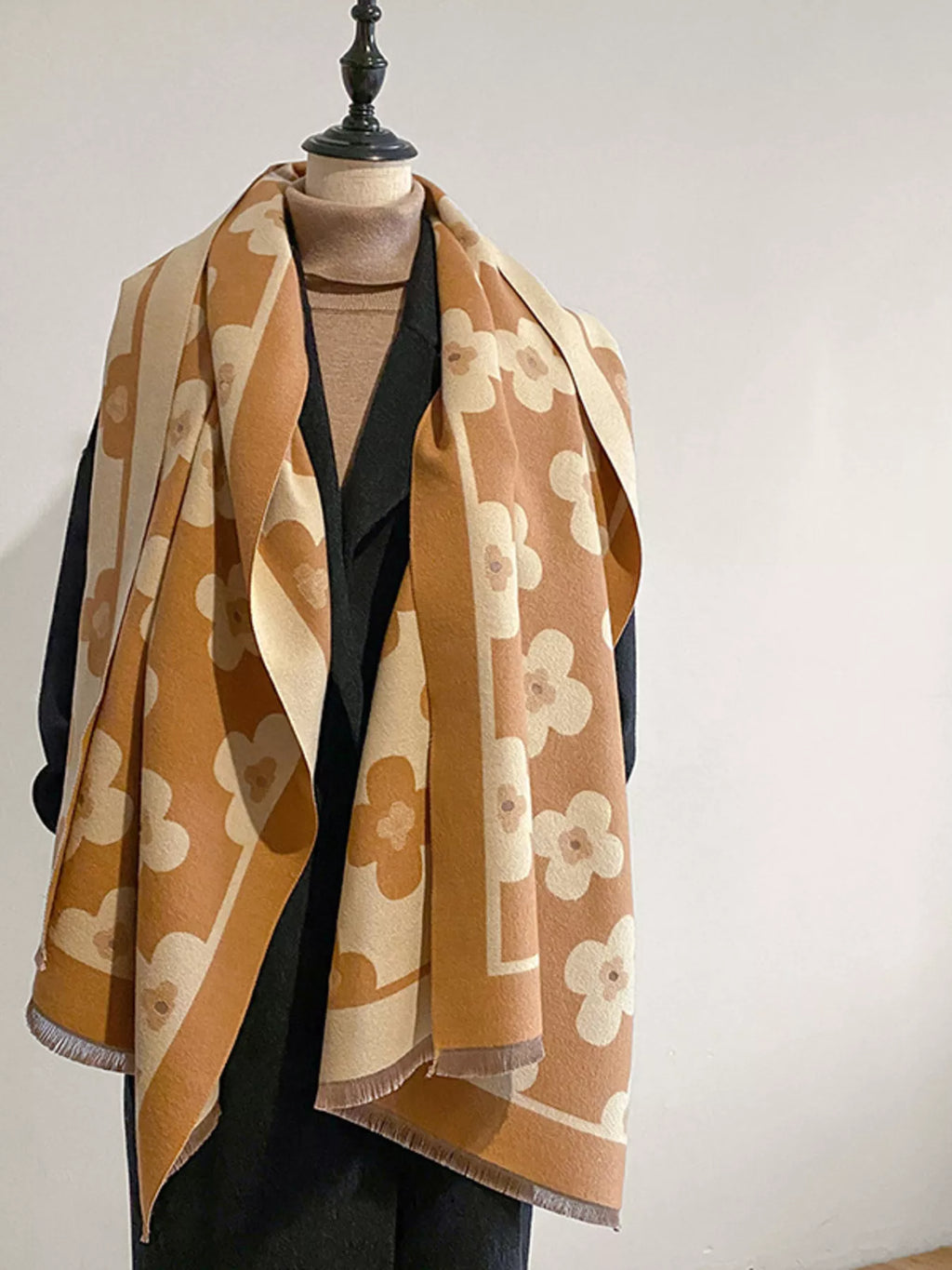 Floral Print Raw Hen Scarf