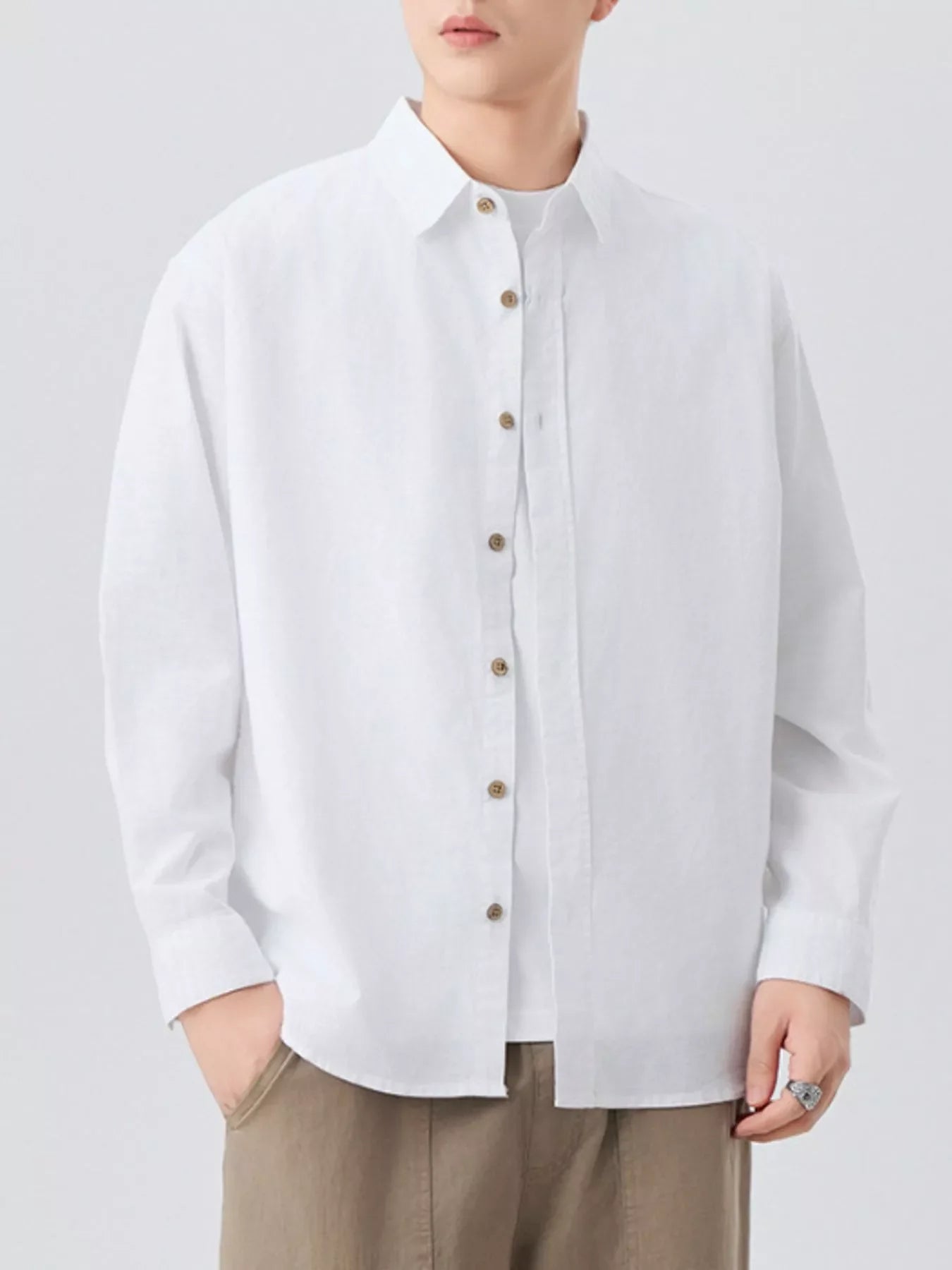 Men's Plus Size Casual Solid Color Long Sleeve Shirt