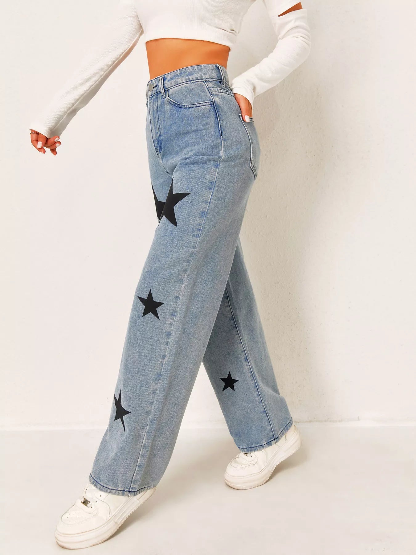 Star High Waist Wide Leg Jeans