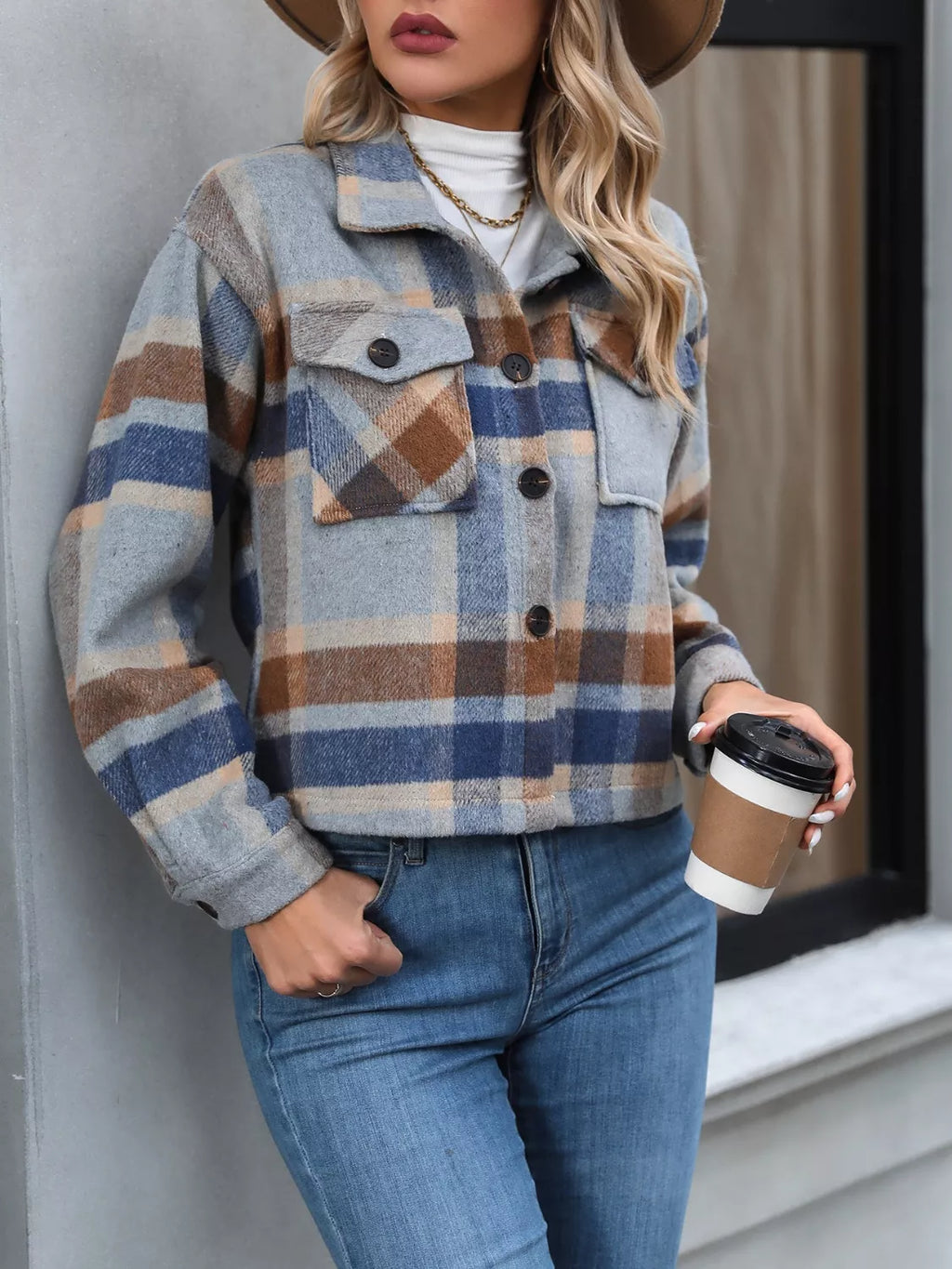 Plaid Button-Up Jacket