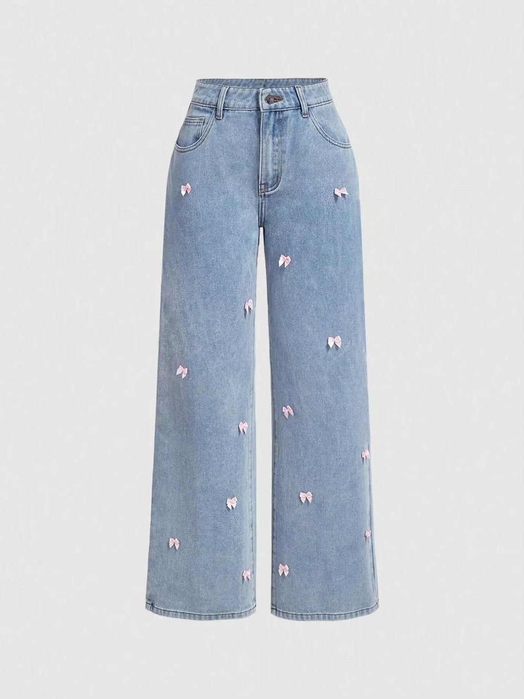 Bow-Embellished Wide Leg Jeans
