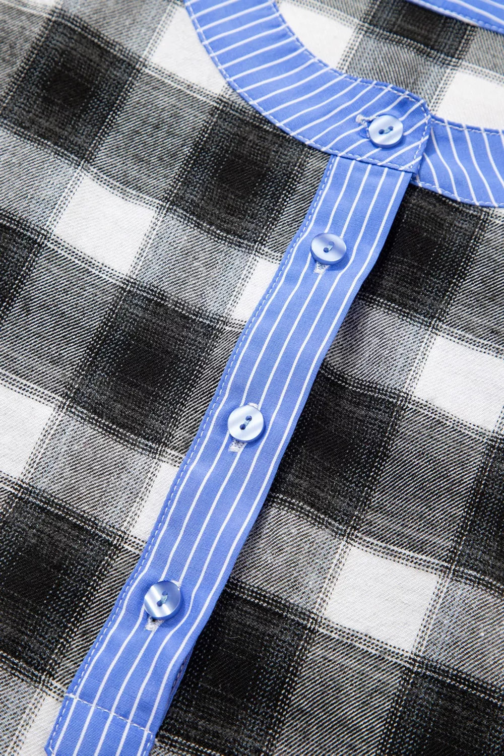 Contrast Striped Edge Half Placket Plaid Blouse