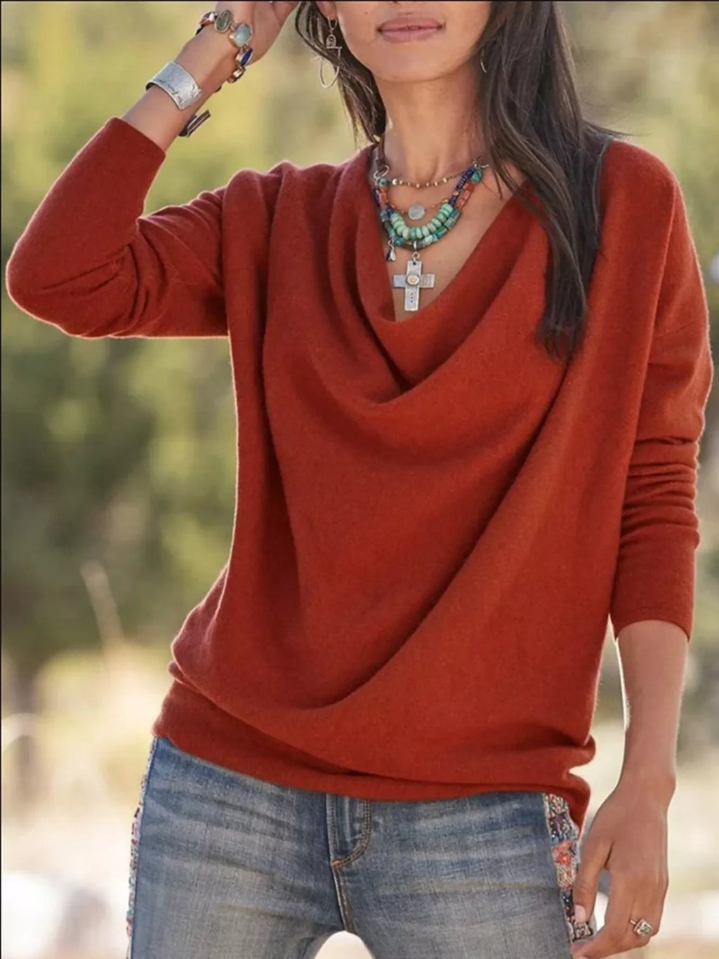 Full Size Cowl Neck Long Sleeve Top Plus Size