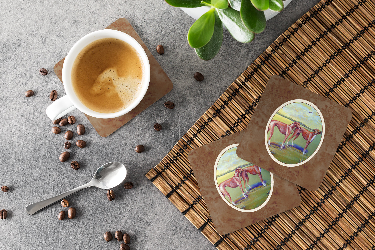 Azawakh Hound Foam Coasters Set of 4 Cup Coasters for Indoor Outdoor, Tabletop Protection, Anti Slip, Mouse pad Material