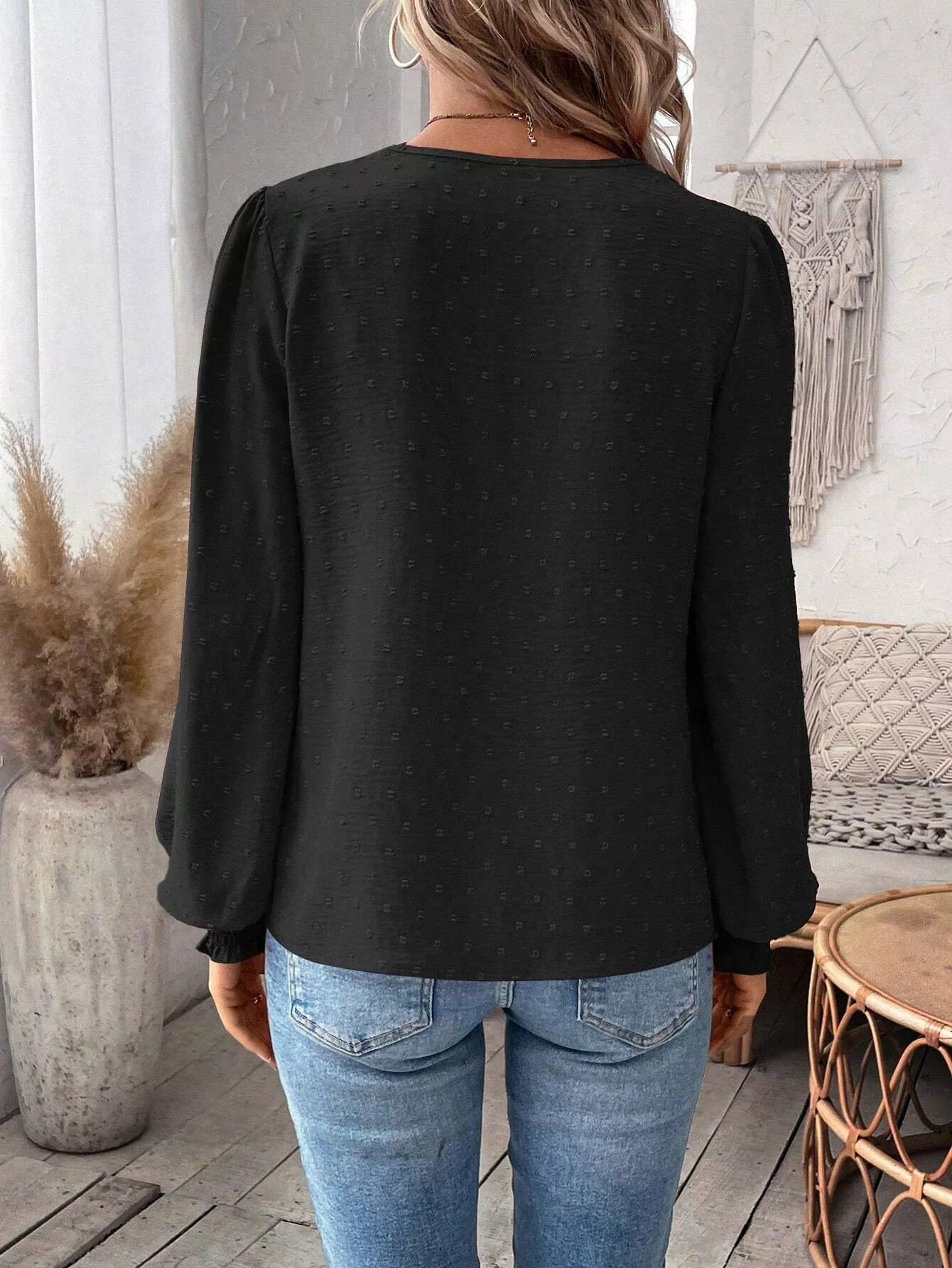 Lace Trim Long Sleeve Blouse
