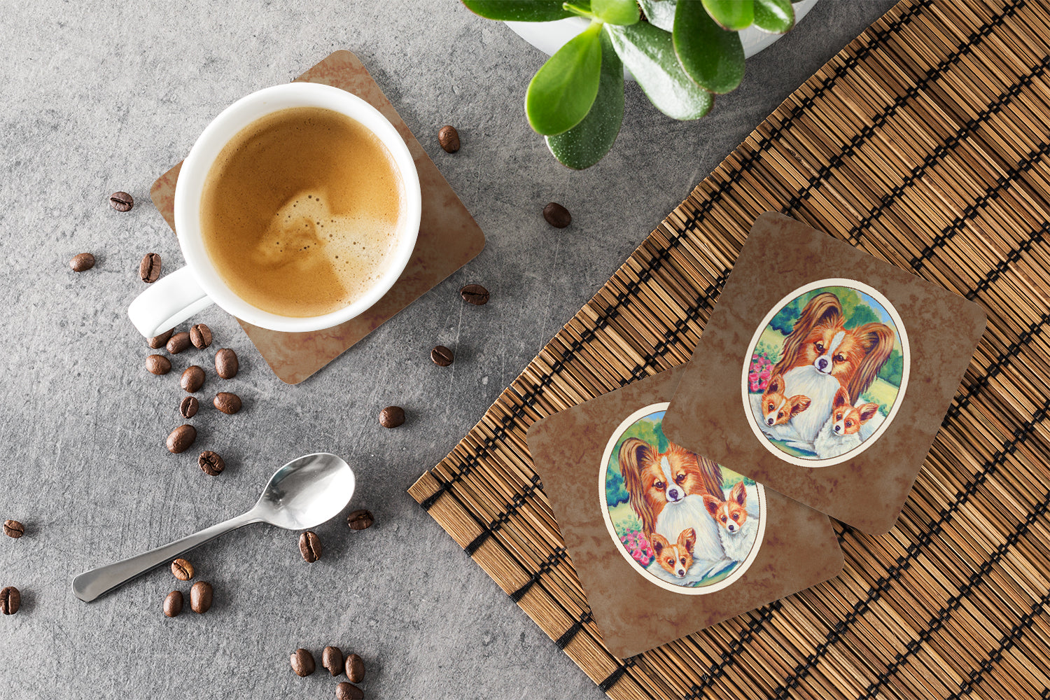 Papillon A Momma's Love Foam Coasters Set of 4 Cup Coasters for Indoor Outdoor, Tabletop Protection, Anti Slip, Mouse pad Material