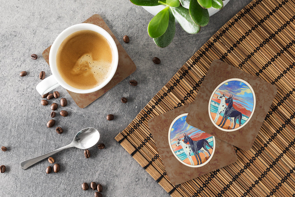 At sunset Great Dane Harlequin and Black Foam Coasters Set of 4 Cup Coasters for Indoor Outdoor, Tabletop Protection, Anti Slip, Mouse pad Material