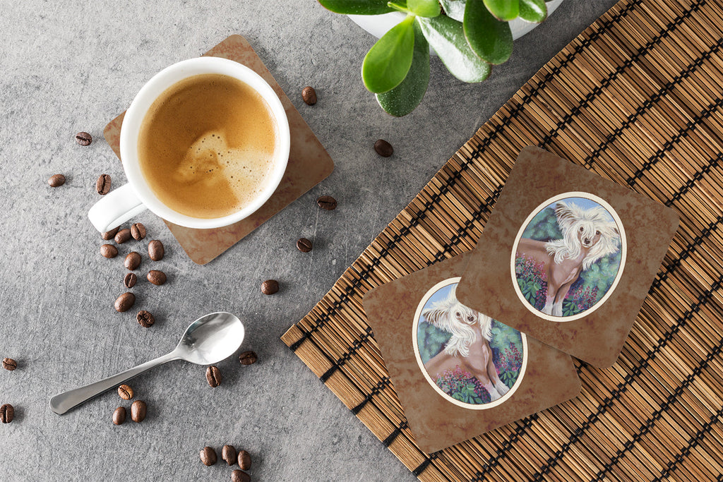 Chinese Crested Foam Coasters Set of 4 Cup Coasters for Indoor Outdoor, Tabletop Protection, Anti Slip, Mouse pad Material