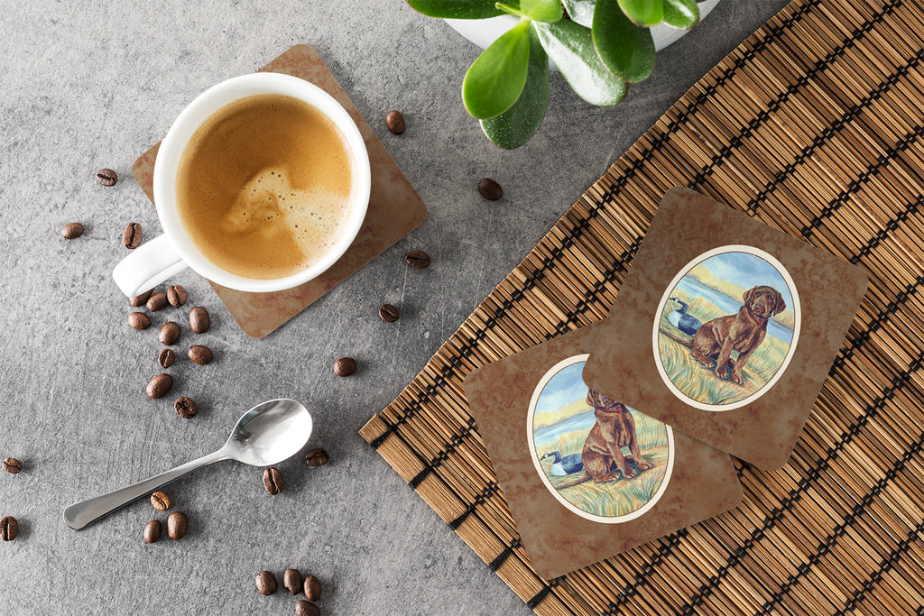 Chocolate Labrador Puppy  Foam Coasters Set of 4 Cup Coasters for Indoor Outdoor, Tabletop Protection, Anti Slip, Mouse pad Material