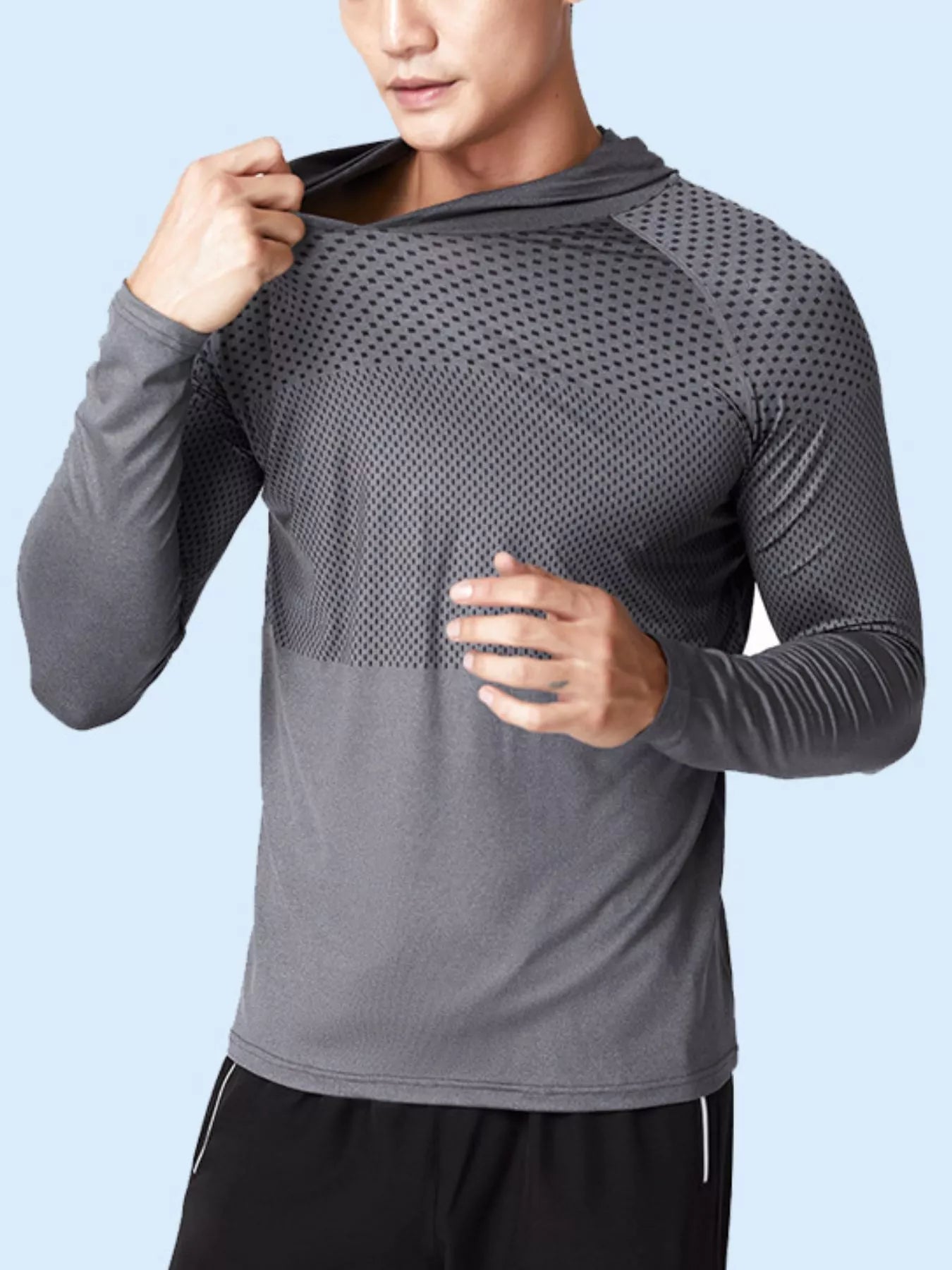 Men's Plus Size Breathable Long Sleeve Hooded Active Top