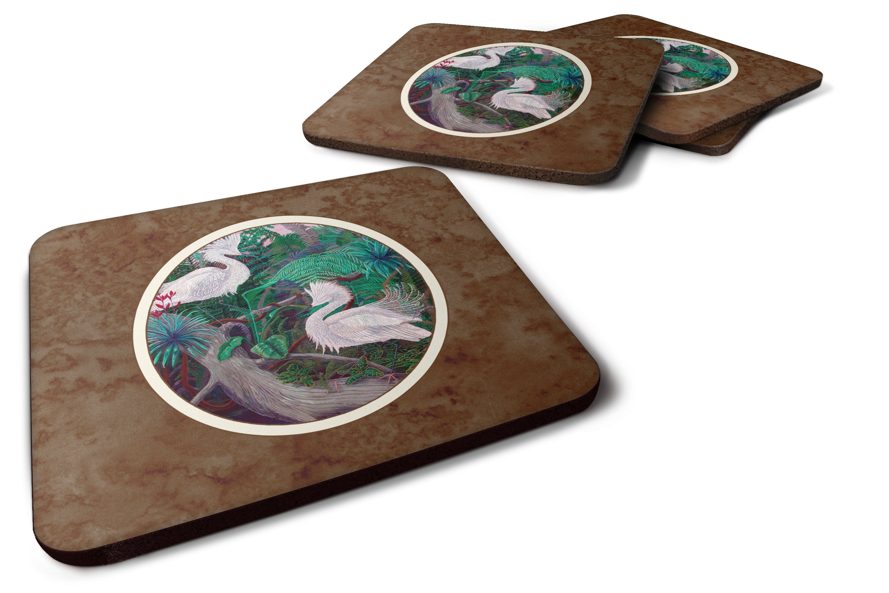 Bird - Egret Foam Coasters Set of 4 Cup Coasters for Indoor Outdoor, Tabletop Protection, Anti Slip, Mouse pad Material