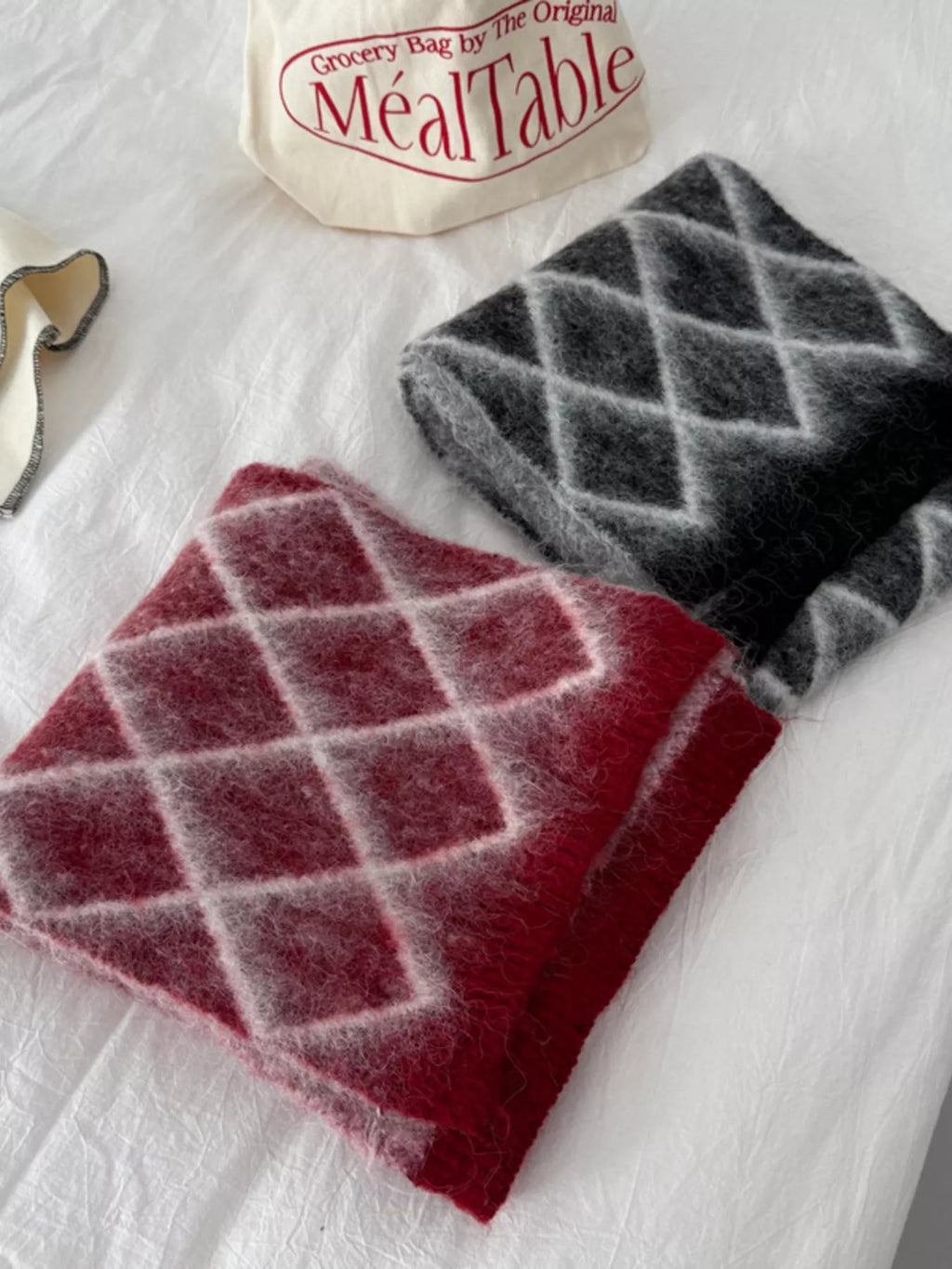 Diamond Pattern Fuzzy Knit Scarf