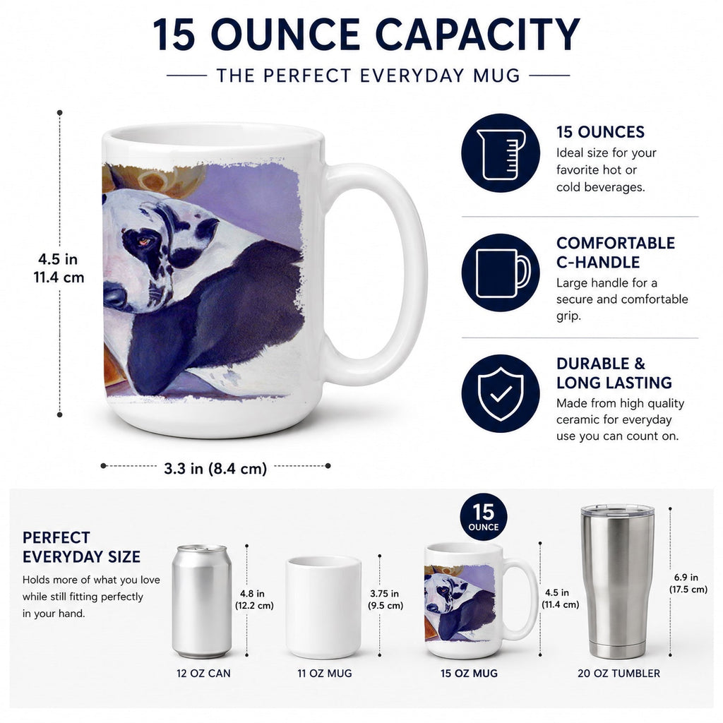 Harlequin Natural Great Dane Ceramic Coffee Mug 15 oz Decorative Large C Handle Mug Cup for Tea, Cocoa Hot Chocolate
