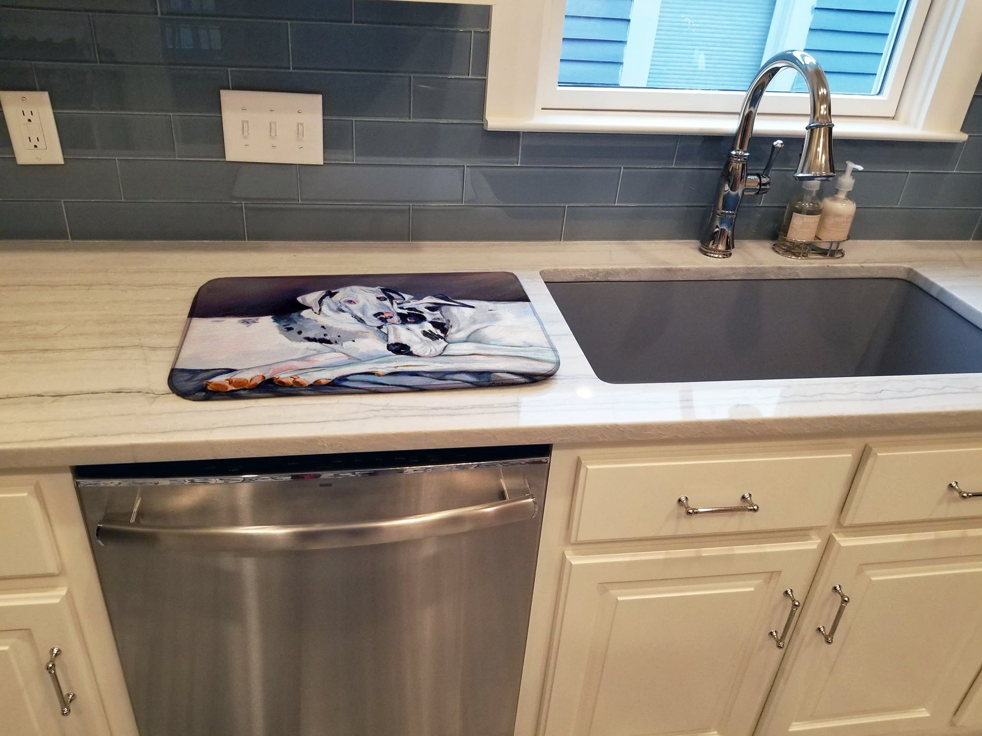 Harlequin Natural Great Danes Dish Drying Mat Absorbent Dish Drying Mat Pad for Kitchen Counter Dish Drainer Mat for Countertop, 14 x 21", Multicolor