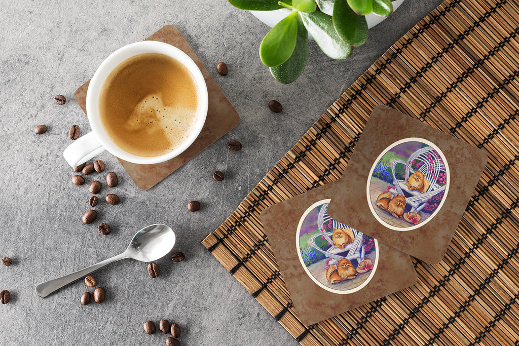 Red Pomeranians Foam Coasters Set of 4 Cup Coasters for Indoor Outdoor, Tabletop Protection, Anti Slip, Mouse pad Material