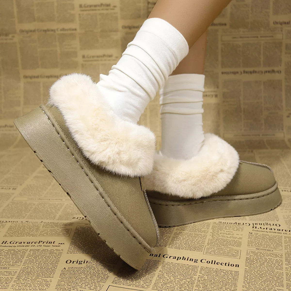 Fuzzy Platform Ankle Boots