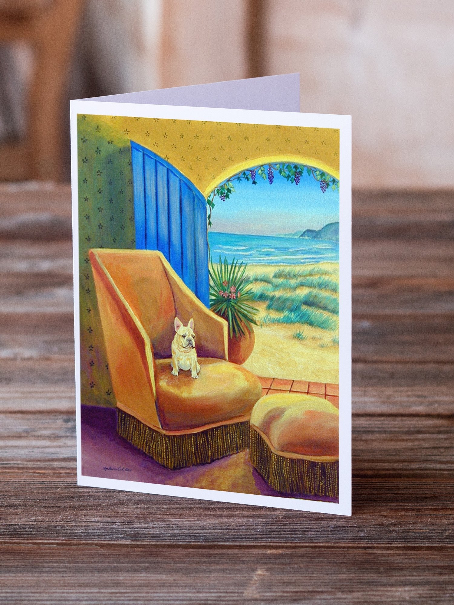 French Bulldog Couch Sitting Greeting Cards Pack of 8 Blank Cards with Envelopes Whimsical A7 Size 5x7
