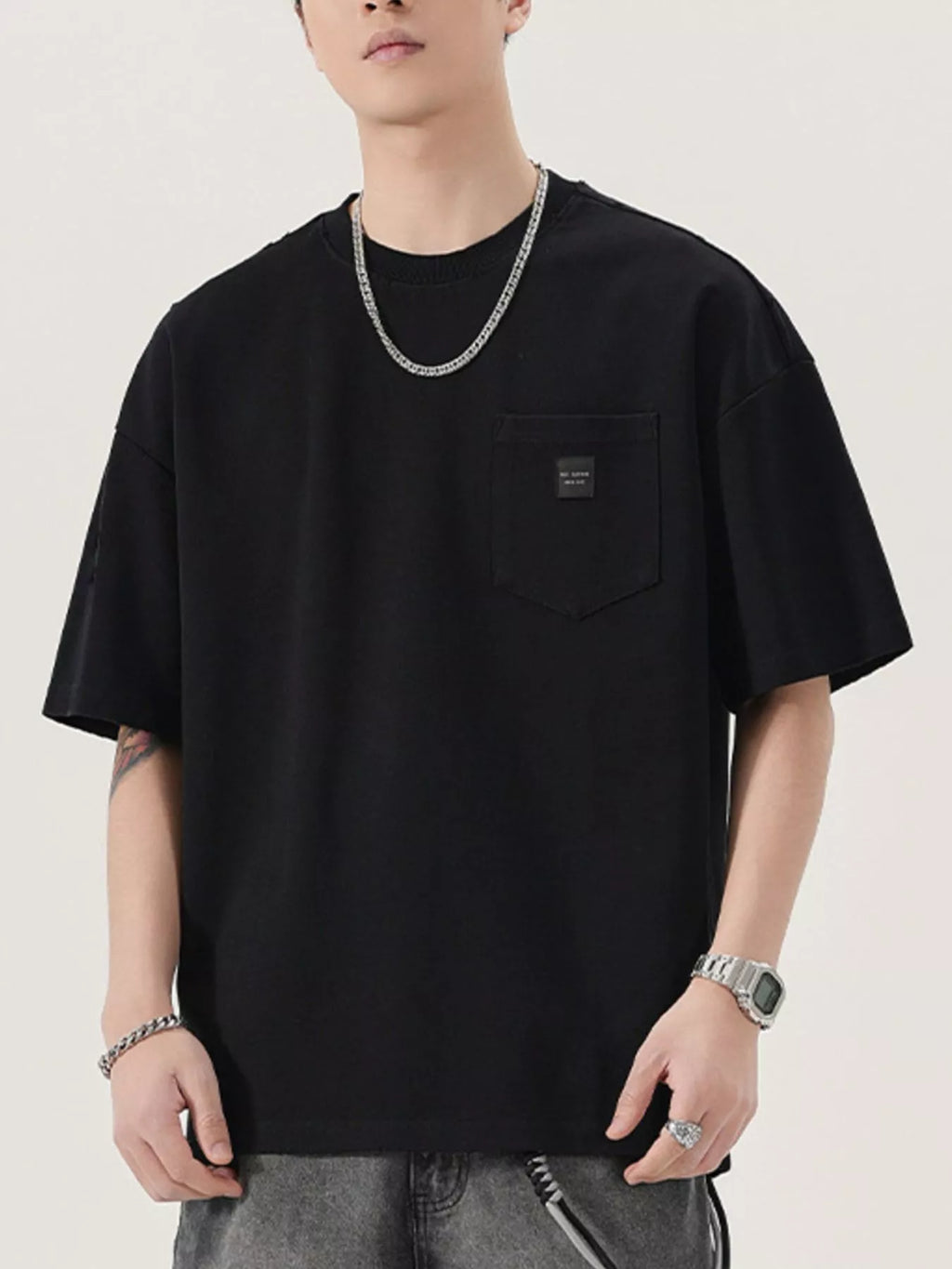 Men's Full Size Casual Solid Color Pocket T-Shirt Plus Size