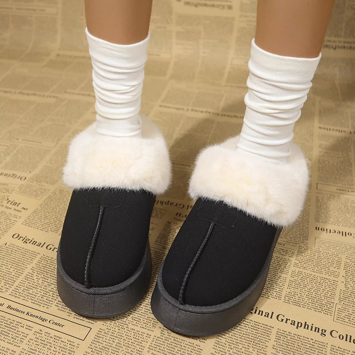 Fuzzy Trim Platform Boots