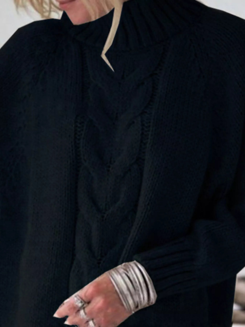 Full Size Cable-Knit Long Sleeve Sweater Plus Size