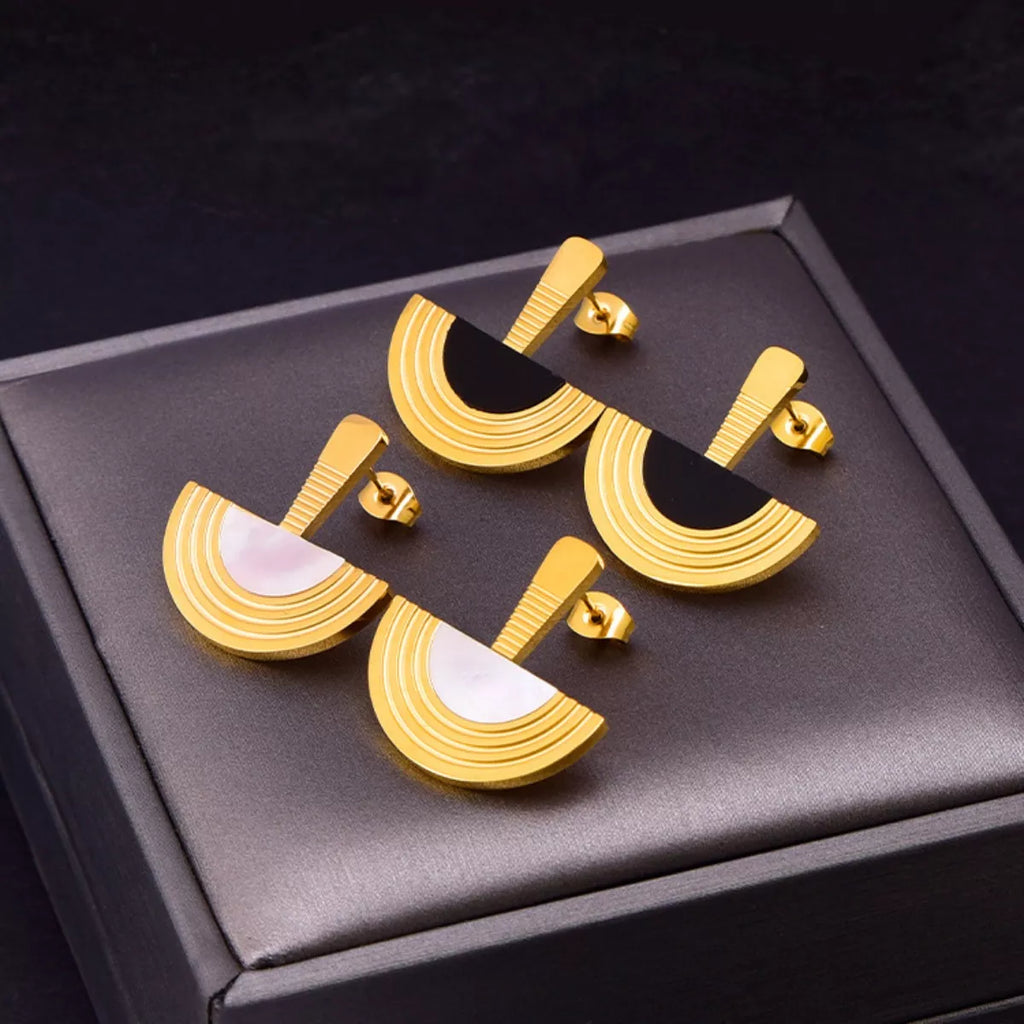 Geometric Half-Circle 18K Gold Plated Necklace Ring and Earrings Jewelry Set
