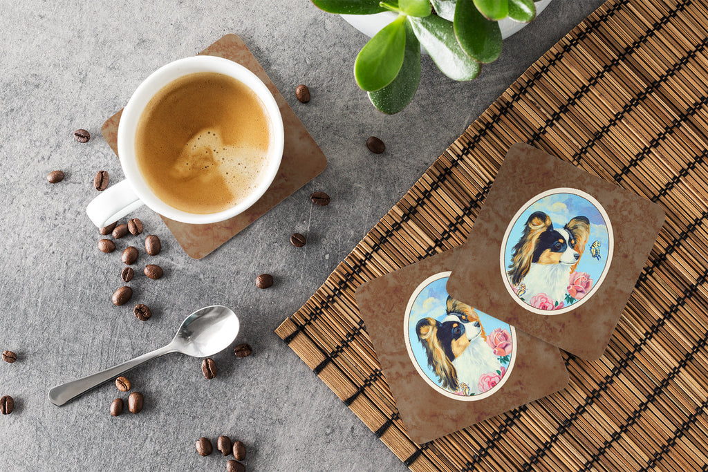 Papillon Foam Coasters Set of 4 Cup Coasters for Indoor Outdoor, Tabletop Protection, Anti Slip, Mouse pad Material