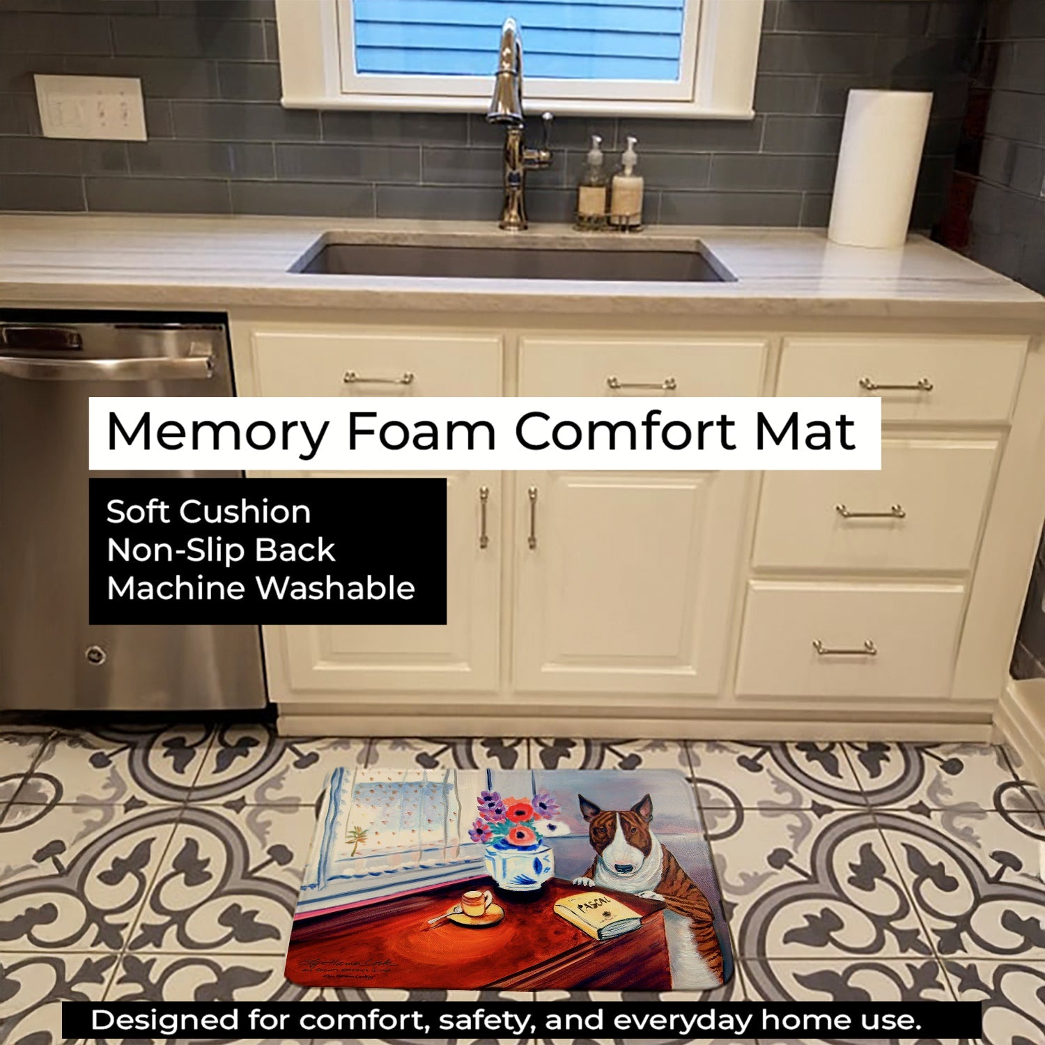 Bull Terrier Memory Foam Kitchen Mat Machine Washable Anti-Fatigue Cushion Comfort Bath or Kitchen Rug