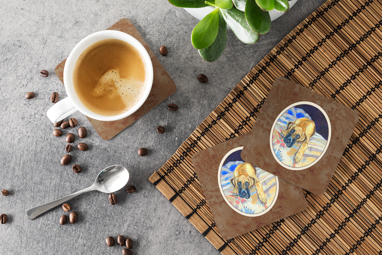 Fawn Great Dane Foam Coasters Set of 4 Cup Coasters for Indoor Outdoor, Tabletop Protection, Anti Slip, Mouse pad Material