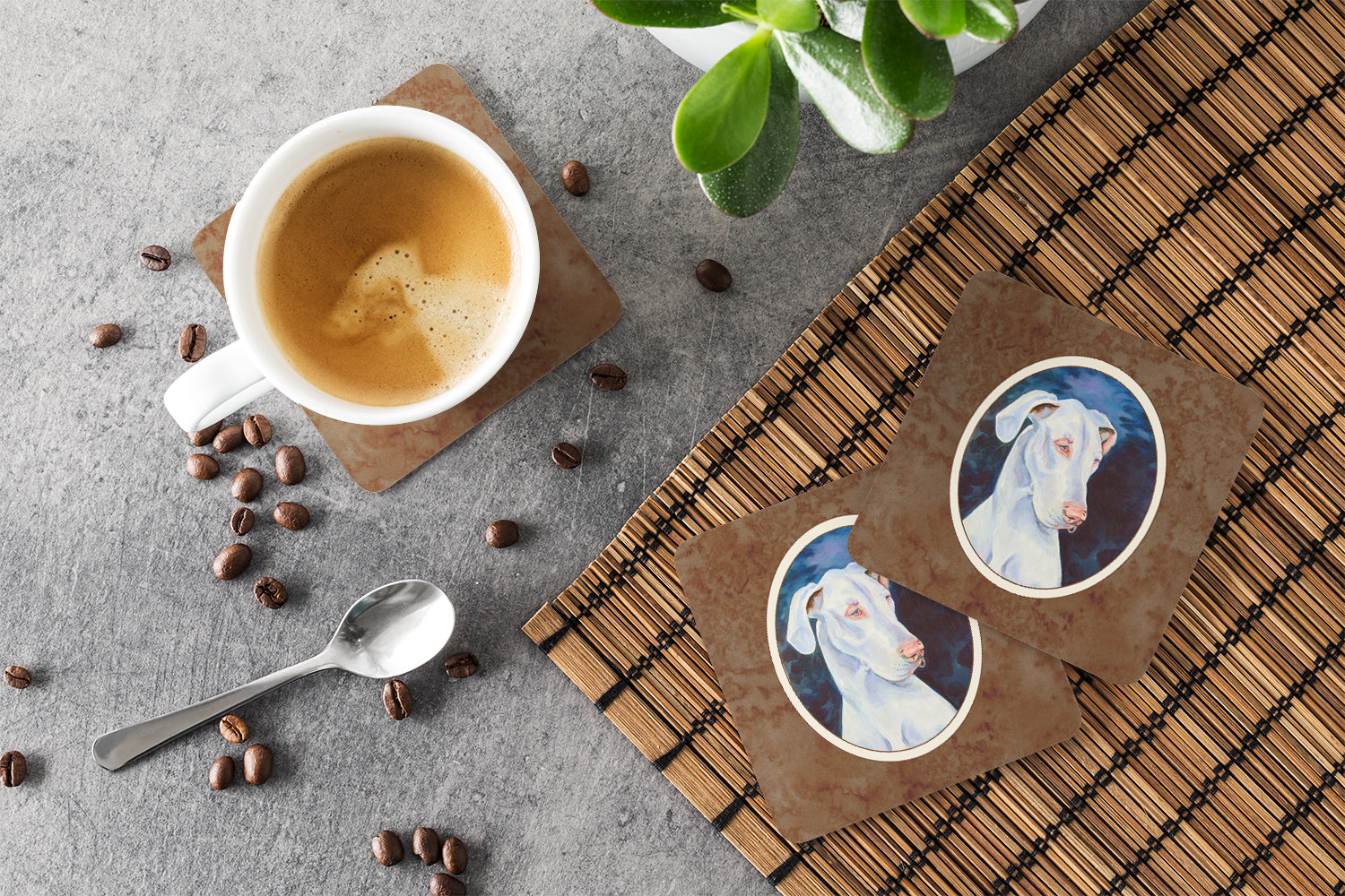 White Great Dane Foam Coasters Set of 4 Cup Coasters for Indoor Outdoor, Tabletop Protection, Anti Slip, Mouse pad Material