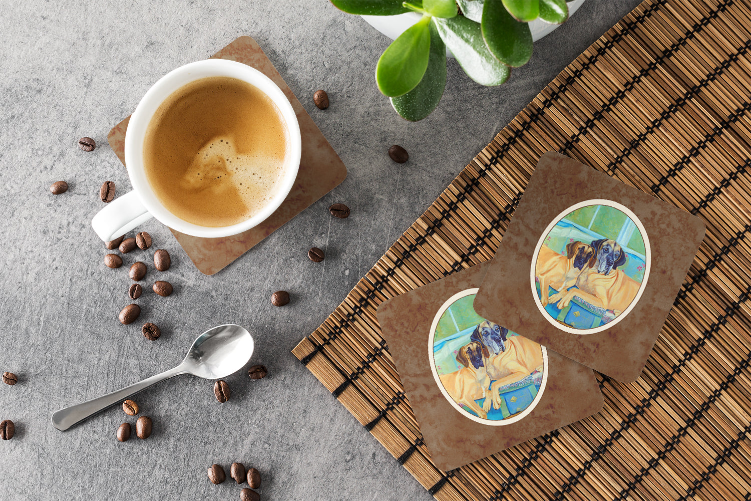 Great Dane Foam Coasters Set of 4 Cup Coasters for Indoor Outdoor, Tabletop Protection, Anti Slip, Mouse pad Material