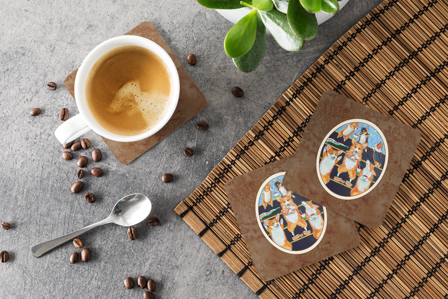 Go Team Corgi Pembroke Foam Coasters Set of 4 Cup Coasters for Indoor Outdoor, Tabletop Protection, Anti Slip, Mouse pad Material