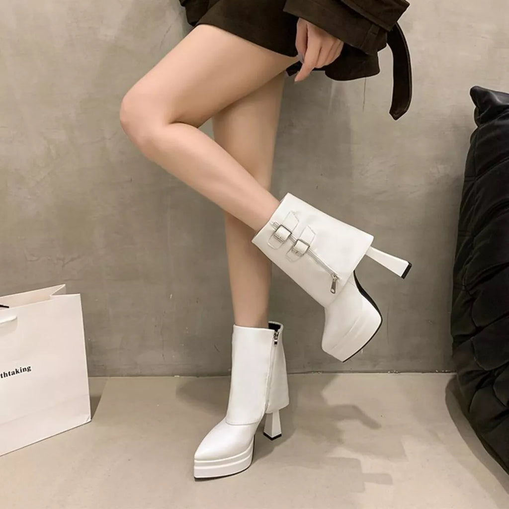 Point Toe Block Heels Boots
