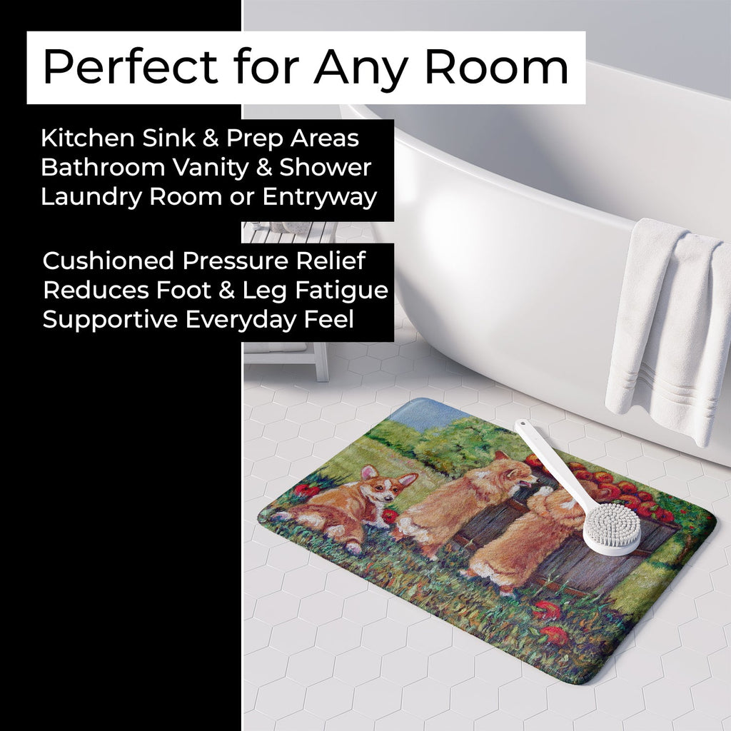 Apple Helper Corgis Memory Foam Kitchen Mat Machine Washable Anti-Fatigue Cushion Comfort Bath or Kitchen Rug