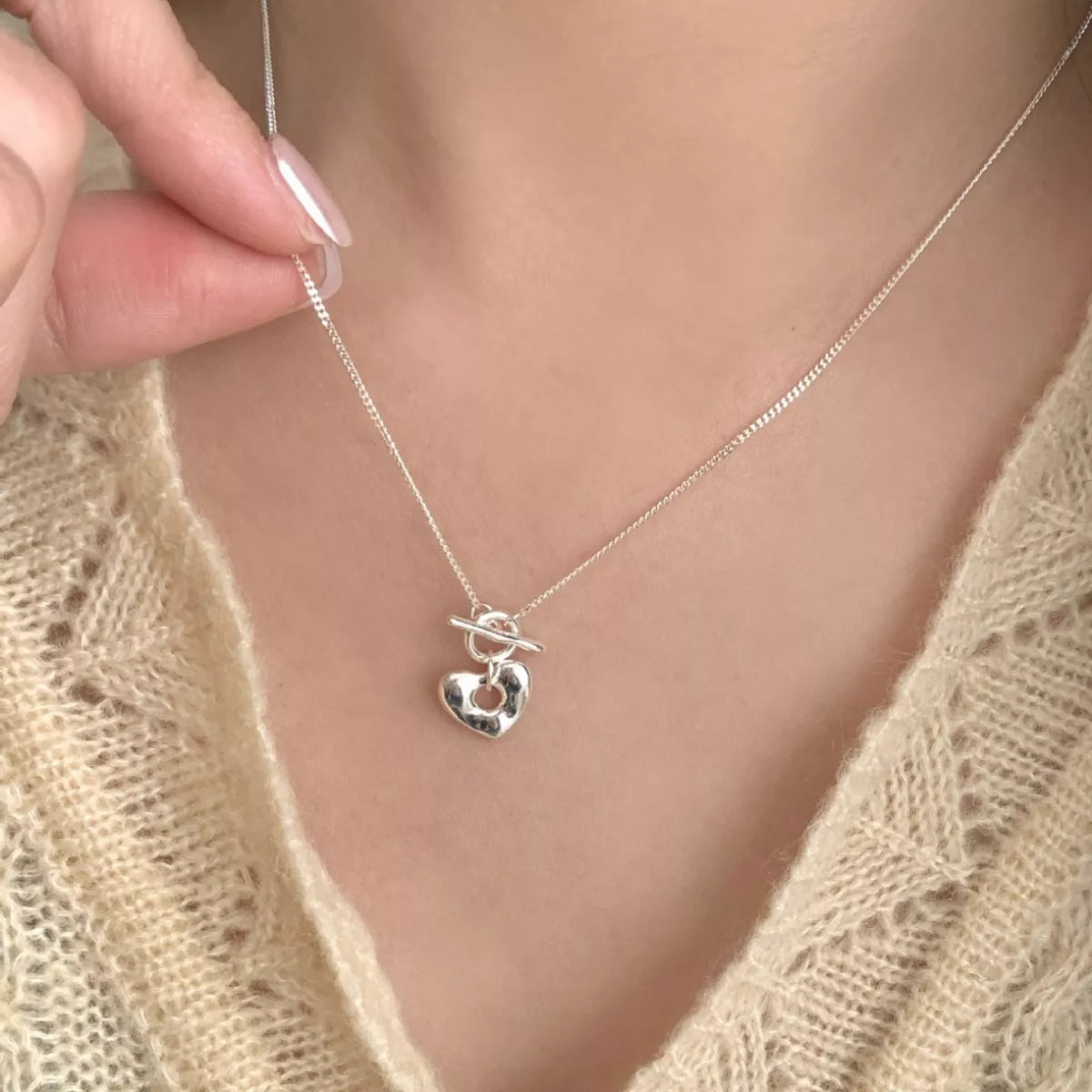 925 Sterling Silver Heart Toggle Clasp Necklace