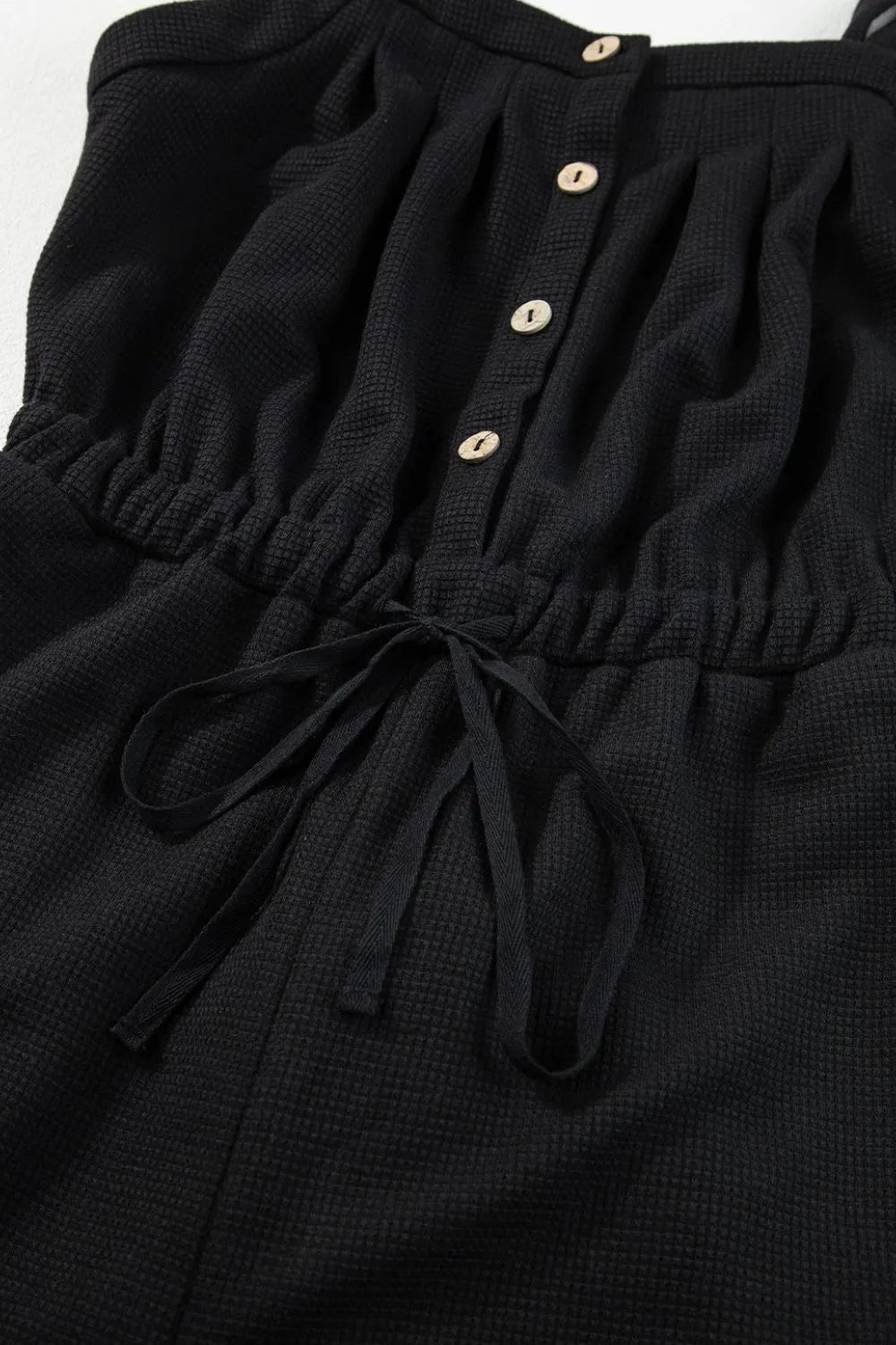 Knotted Straps Button Textured Drawstring Jumpsuit