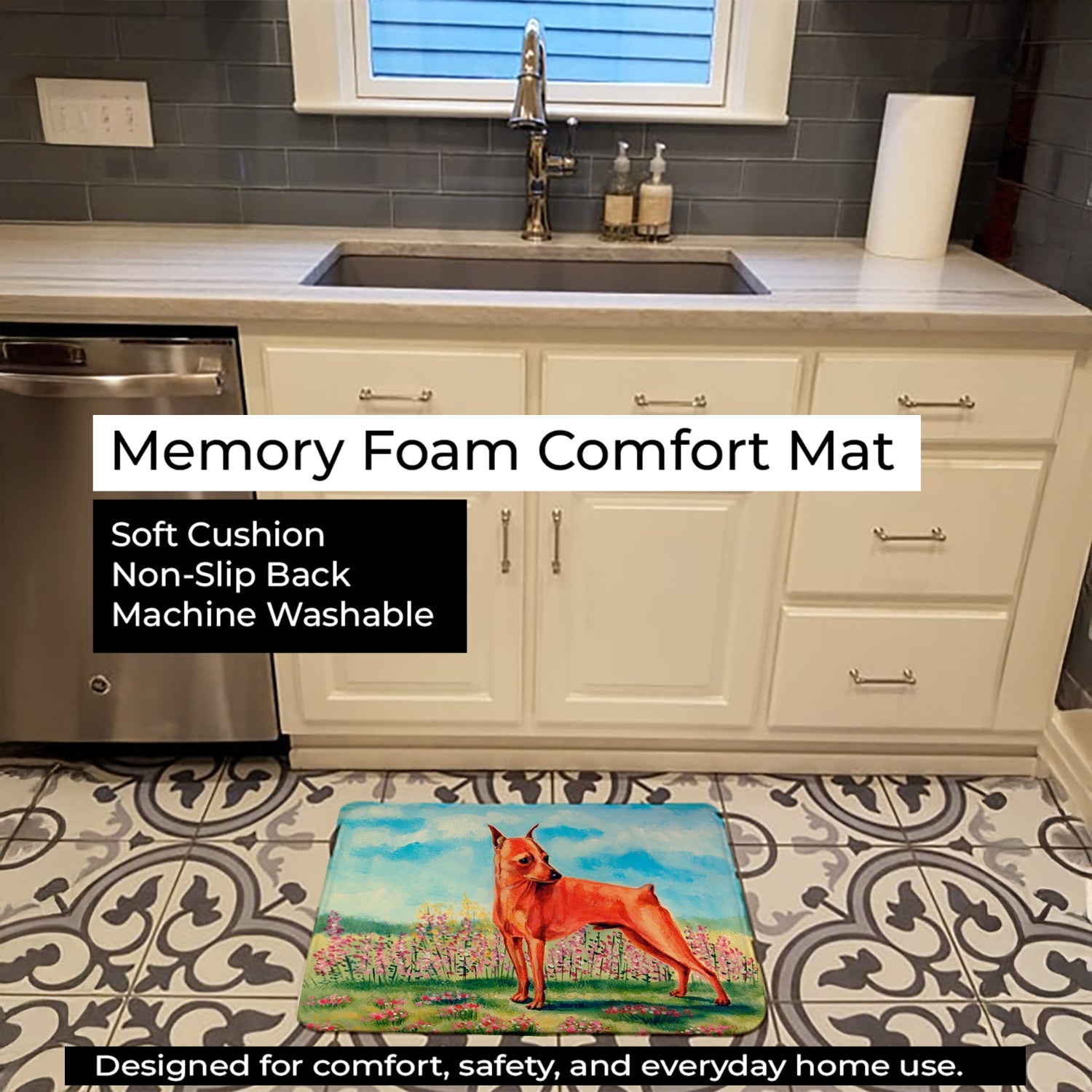 Min Pin Memory Foam Kitchen Mat Machine Washable Anti-Fatigue Cushion Comfort Bath or Kitchen Rug