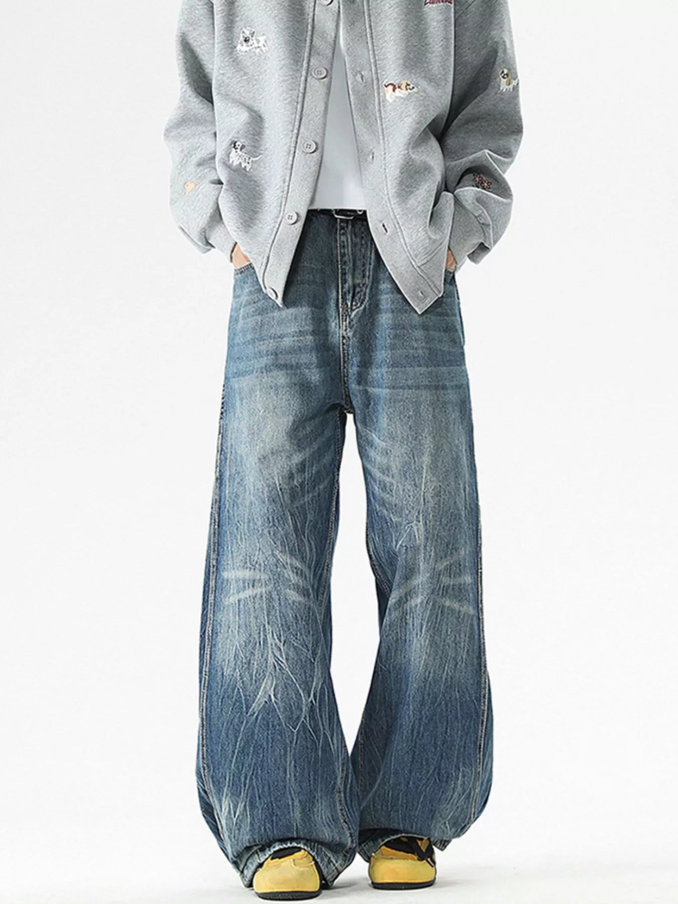 Men's Full Size Vintage Wash Wide Leg Jeans Plus Size