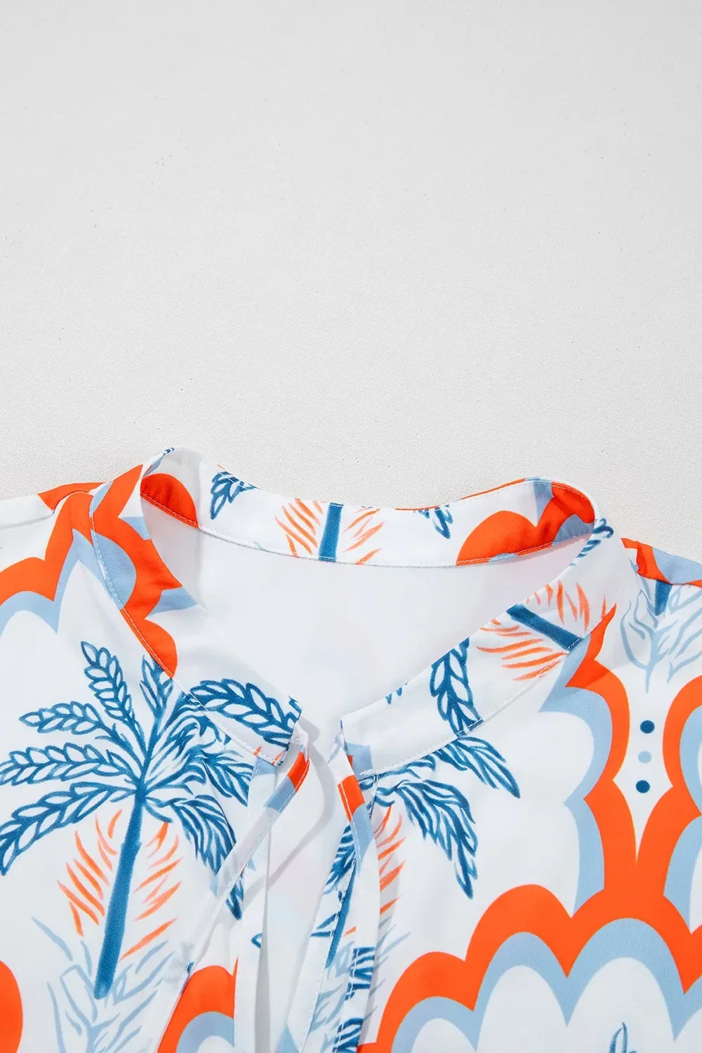 Contrast Palm Tree Printed Short Sleeve Flowy Dress