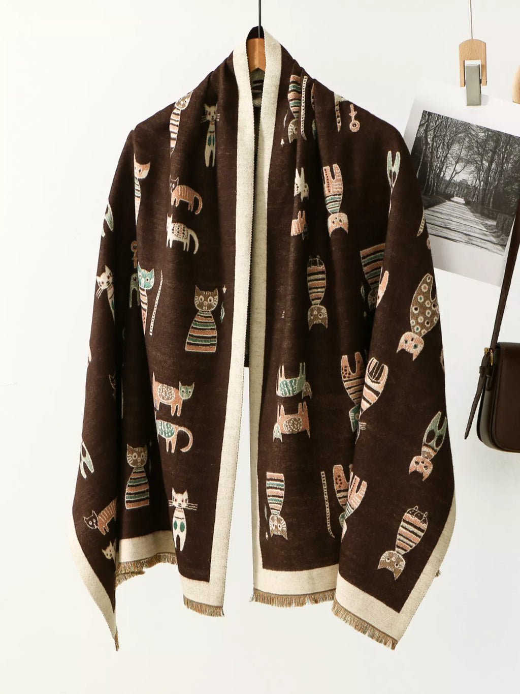 Cute Cat Pattern Raw Hem Scarf