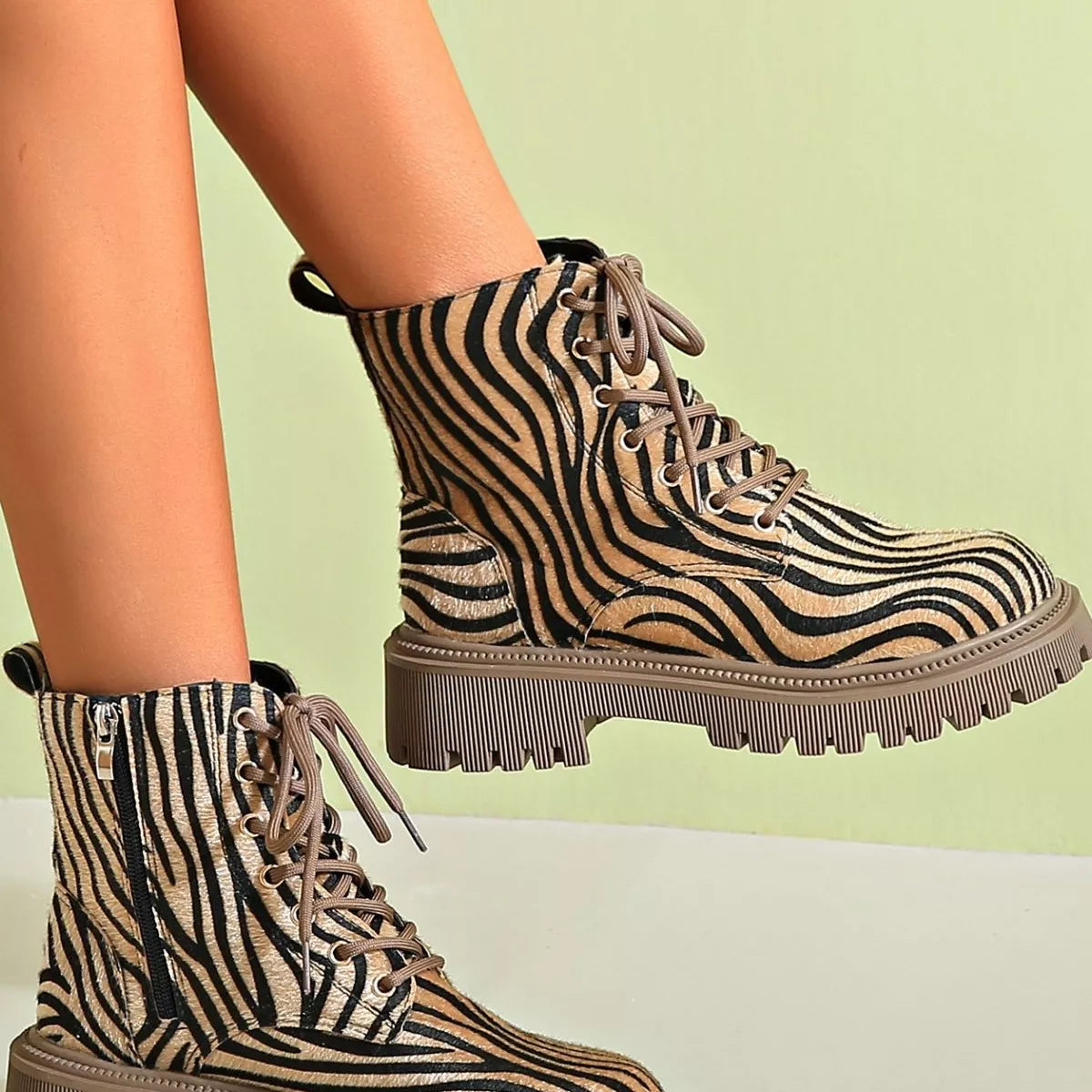 Animal Print Lace-Up Ankle Boots